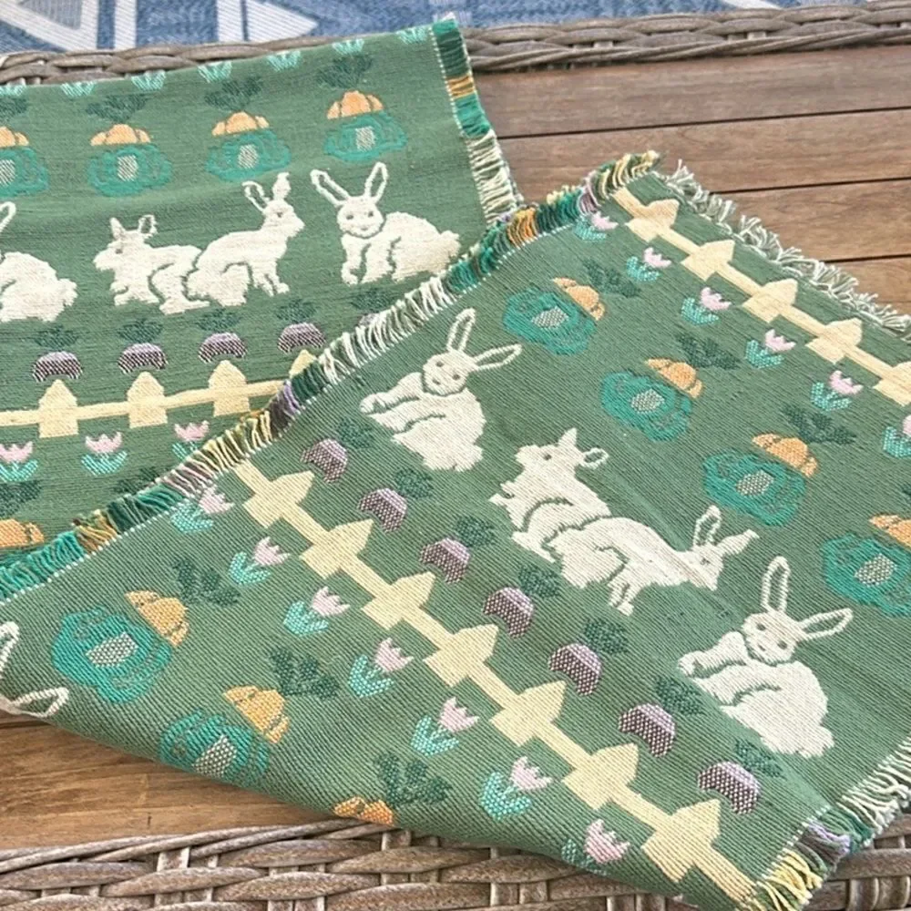 WC Designs Tapestry Cotton Table Runner Garden Rabbits Easter Spring 13x72”